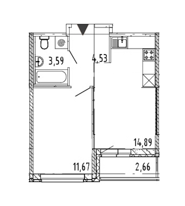 1-комнатная квартира 34.68 м², 19/19 эт., ЖК «Новые горизонты 2»